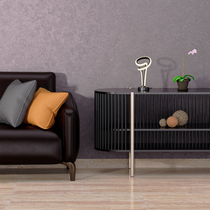 Lampe de table à DEL de 11 po noir mat et or rose à conception de boucle