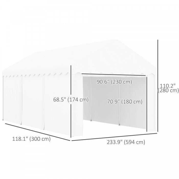 Outsunny Abri D'auto 10 X 20 Pi Avec 2 Portes Enroulables, Blanc