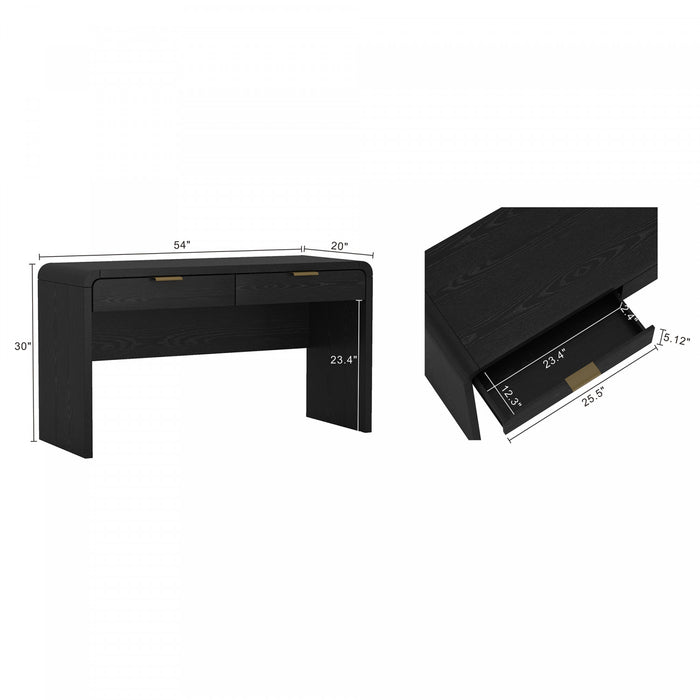Bureau moderne Grace 54\" en noir et or (2 tiroirs)