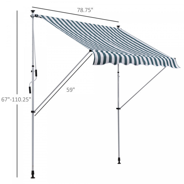 Outsunny 6.6'x5' Manuel Retractable Patio Auvent Fenetre Porte Pare-soleil Pont Auvent Abri Resistant A L'eau Uv Protecteur Vert Et Blanc