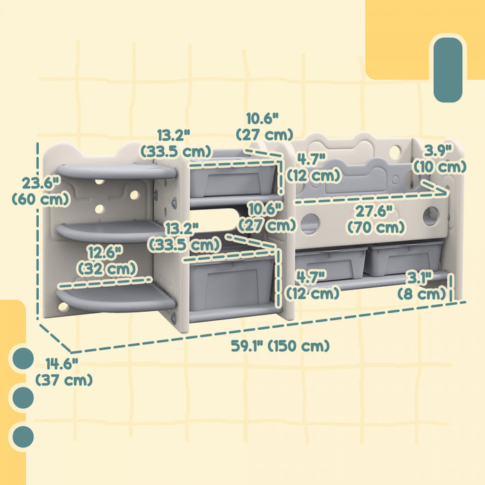 Qaba Organiseur De Rangement Pour Jouets Avec 4 Boites De Rangement, Etageres, Supports De Rangement, Organiseur De Jouets Pour Chambre D'enfant, Chambre D'enfant, Salle De Jeux, Blanc Creme