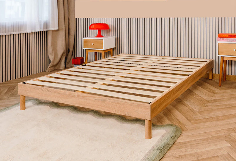 Cadre de grand lit plateforme Smart Base Essential en métal - naturel
