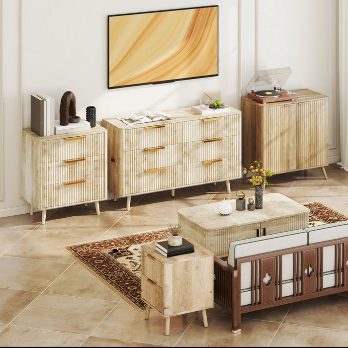 HOMCOM 55\" Buffet moderne avec rangement 2 portes cannelees Chene
