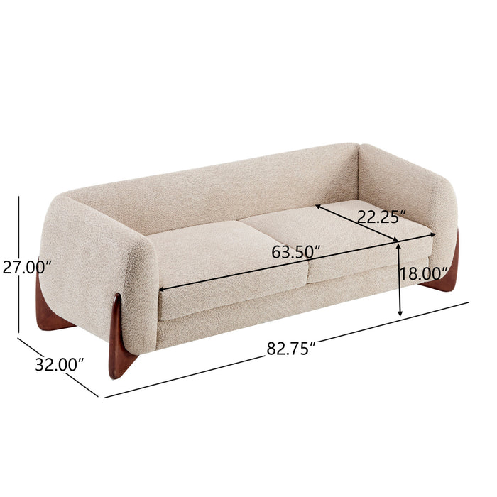 Harold Canape 3 places en bois de 82,75\" avec revetement boucle et sherpa, amande