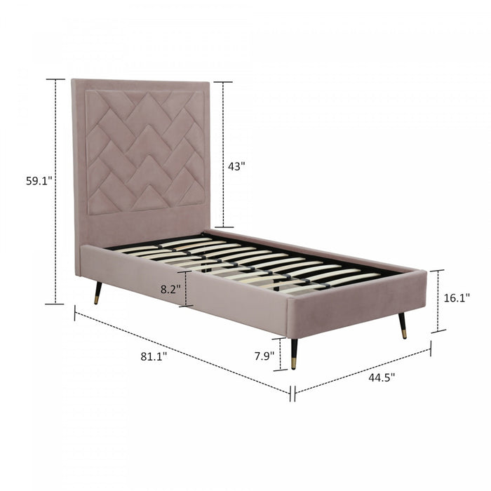 Lit simple moderne Crosby en velours capitonne, coloris rose blush