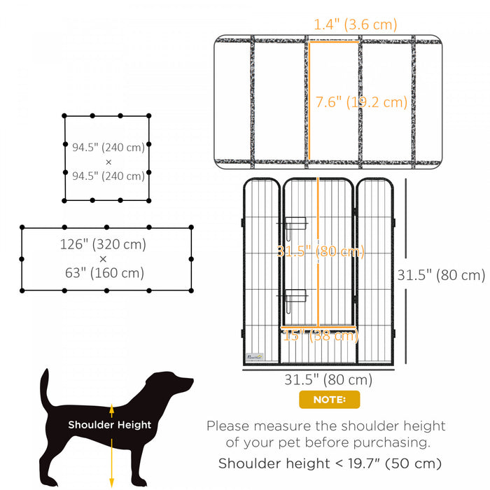 Pawhut Parc Pour Chien En Metal Robuste, Cloture D'exercice Pour Animaux De Compagnie Pour L'exterieur Et L'interieur Avec Porte Pour Plusieurs Chiens, 12 Panneaux, 39\"h
