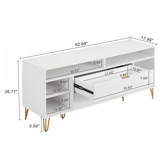 Meuble TV moderne Dumbo 160 cm a rainures, blanc