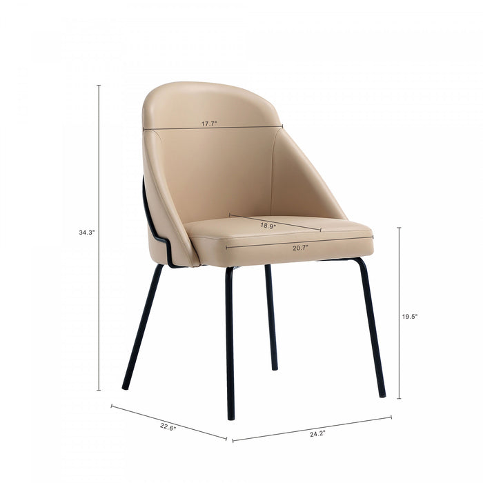 Chaise de salle a manger moderne Gracie en metal et cuir vegetalien, coloris beige et noir