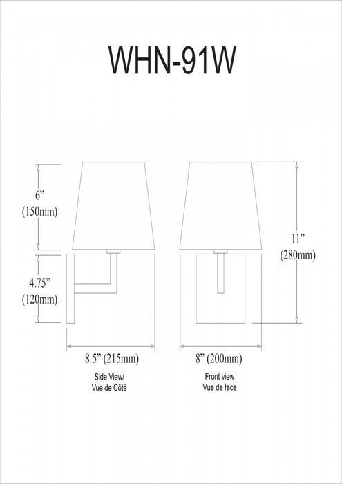 Applique murale Whitney de Dainolite avec abat-jour blanc, fini laiton vieilli et 1 ampoule