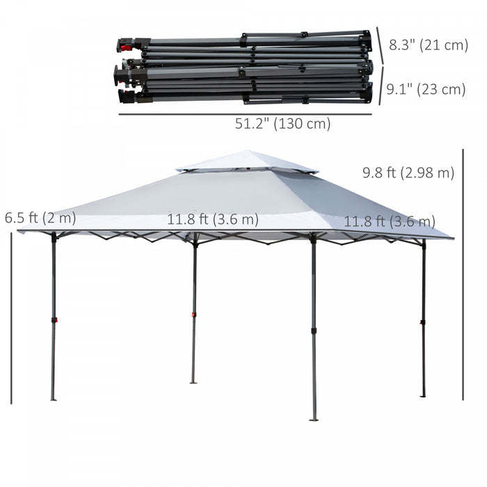 Outsunny Tente Escamotable 12' X 12' Avec Double Toit, Gris Clair Et Blanc