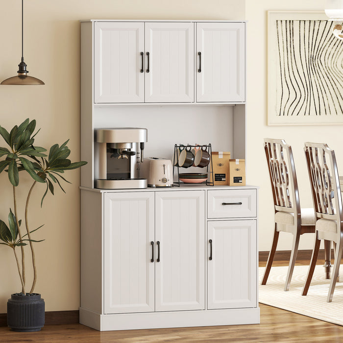 HOMCOM Armoire de cuisine 71\" avec station de charge, blanc