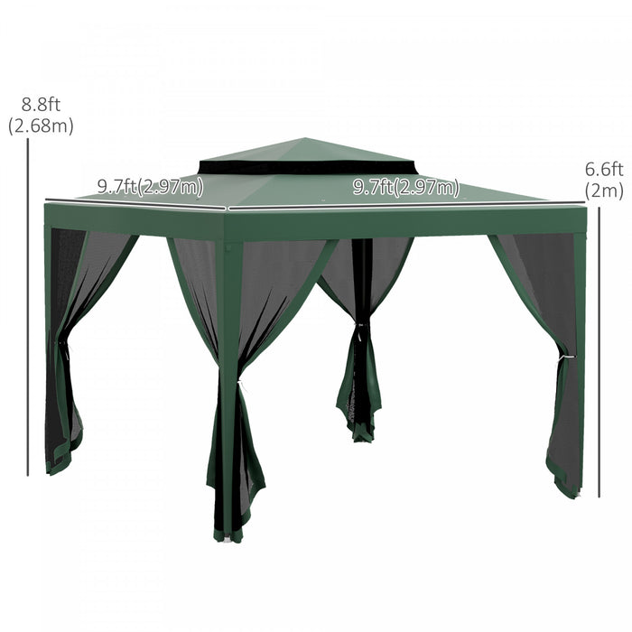 Outsunny Tente 10'x 10' Avec Filet En Maille Toit A Deux Niveaux, Vert