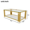Aria 47.5 Inch Modern Rectangular Coffee Table with Asymmetrical Gold Frame and Glass Top, Transparent | Aria Table Basse Rectangulaire Moderne 47.5 po avec Cadre Asymetrique Dore et Plateau Verre, Transparent