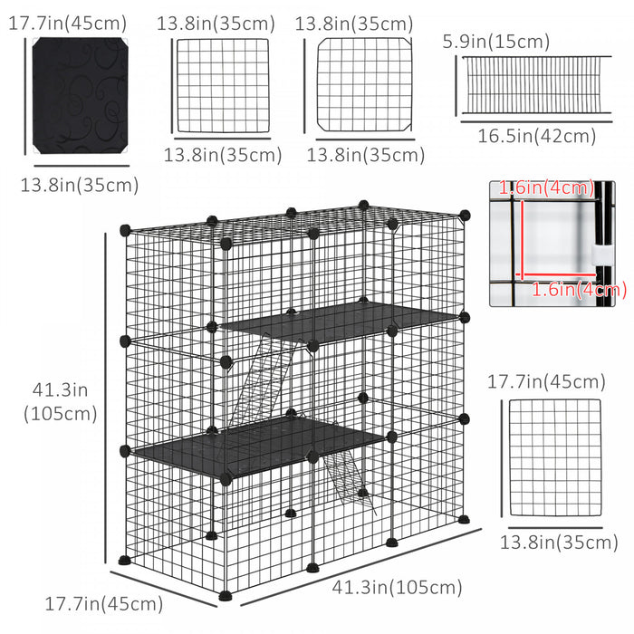 Pawhut Cage Pour Lapins Et Petits Animaux Pour Chinchillas, Parc Pour Animaux Avec Portes Et Rampes Parc Portable En Fil Metallique Pour Chats, Lapins, 41\" X 18\" X 41\", 31 Panneaux