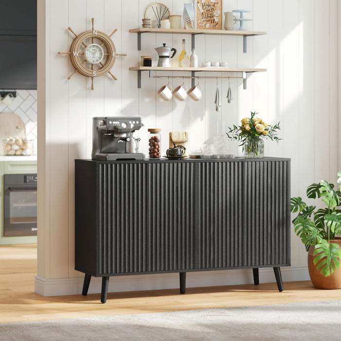 HOMCOM Buffet moderne cannele avec etageres reglables, noir
