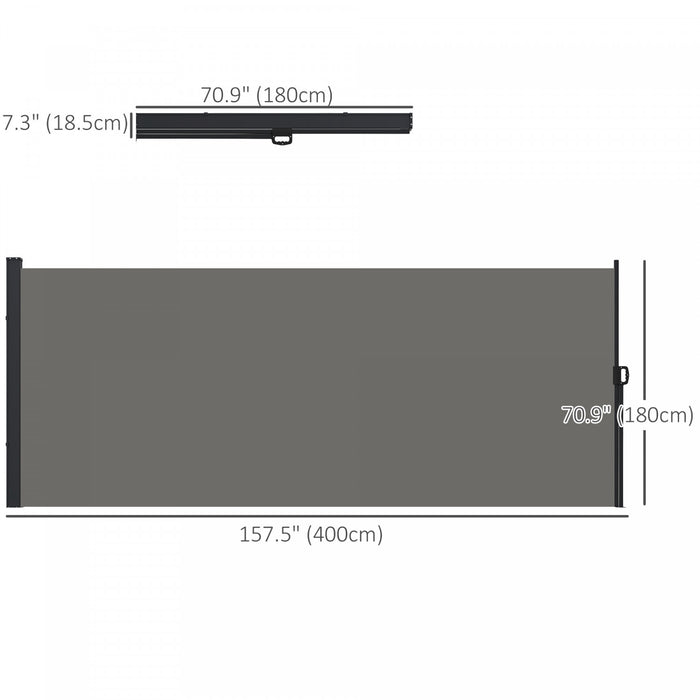 Outsunny Auvent Lateral Retractable 13'x6', Ecran De Confidentialite, Gris