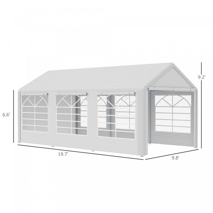 Outsunny 20 'x 10' Tente De Voiture Robuste Pour Abri De Voiture En Plein Air Tente De Fete Avec Paroi Laterale Resistante A L'eau Porte A Glissiere Fenetres Blanc