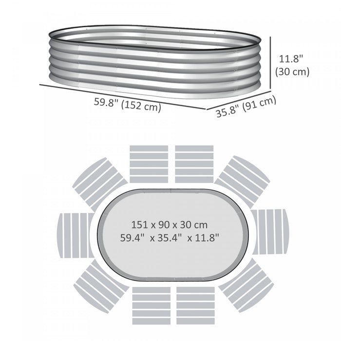 Outsunny Lit de jardin sureleve, jardiniere galvanisee 5' x 3' x 1' argente