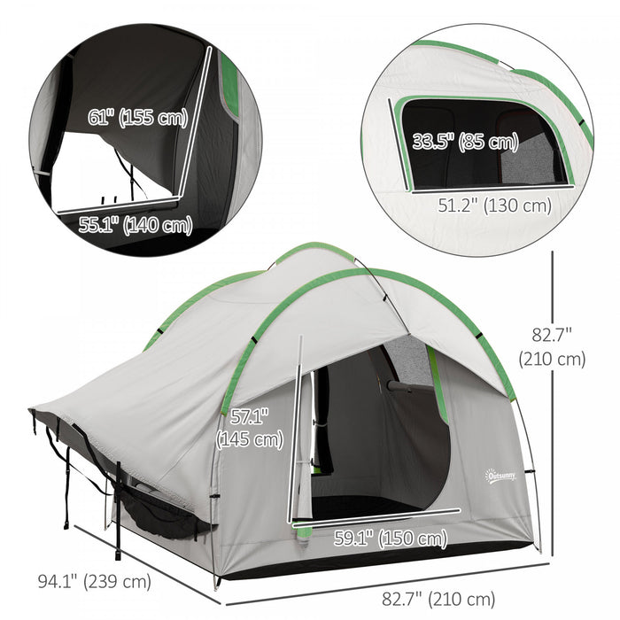 Outsunny Tente de camping pour voiture avec 3 portes, gris et vert