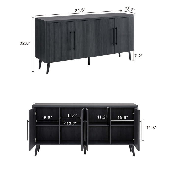 Buffet Jodie style mid-century moderne 65\" a rainures en gris charbon
