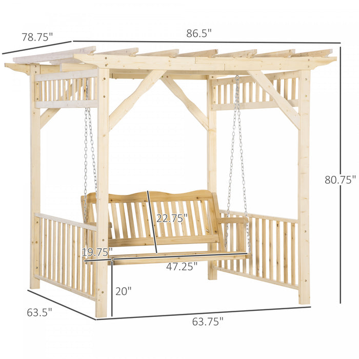 Outsunny Balancelle De Jardin Chaise Balancoire De Patio Avec Pergola, Banc Suspendu En Bois Pour 2 Personnes, Pergola Le Jardin, La Piscine, Terrasse Naturel