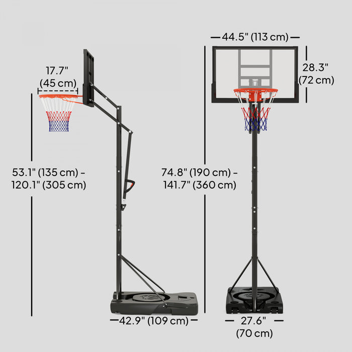 Soozier Panier de basket-ball de 4,4 a 10pi avec roues et panneau de 44,5po