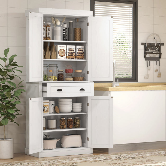 HOMCOM Armoire de rangement pour garde-manger de cuisine avec tiroir, blanc