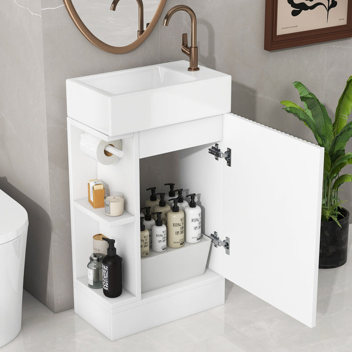 Ethan Meuble-lavabo de 18,6\" avec vasque et etagere reglable, Blanc