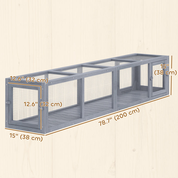 PawHut Tunnel pour chat 79\" de long, abri pour chat en forme de L avec design extensible, enclos pour interieur/exterieur et porte amovible, gris fonce