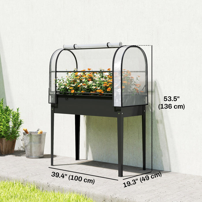 Outsunny Carre potager en metal avec couverture de serre rabattable, noir