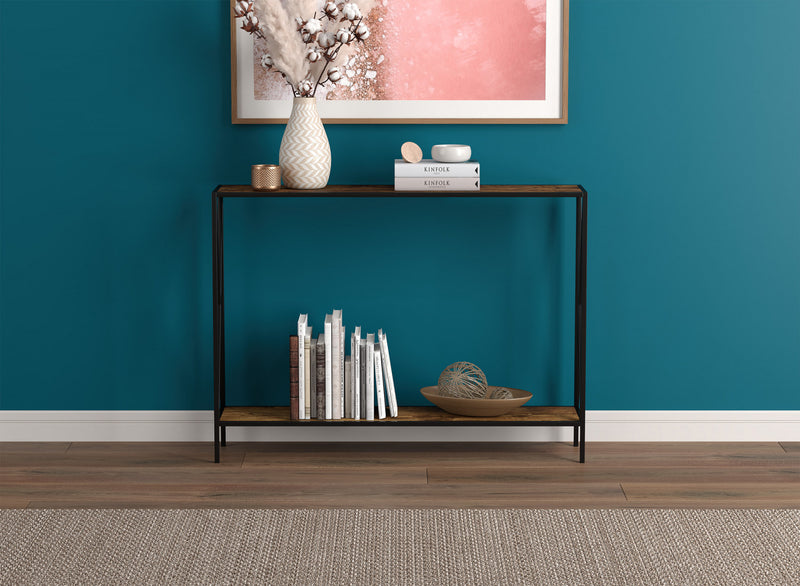 Console de 40 po avec 1 tablette - bois recyclé brun et base en métal noir