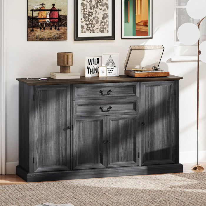 HOMCOM Buffet de style campagnard 58 po avec station de charge, noir