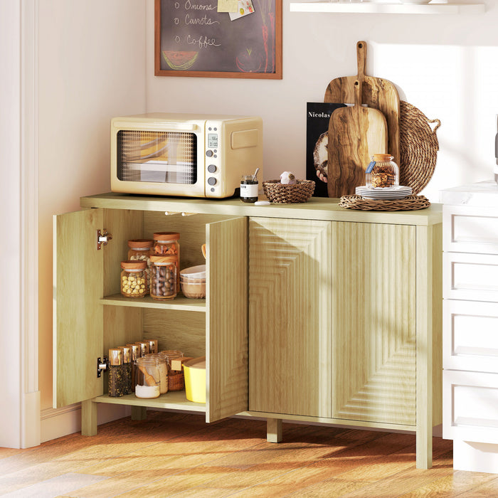 HOMCOM Buffet cannele avec portes a ouverture par pression, naturel