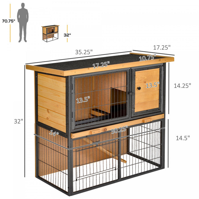 Pawhut Clapier Bois-metal Pour Lapin Sureleve Cage De Lapin Cage Pour Petits Animaux Avec Plateau Coulissant Asphalte Toit Ouvrable Porte Verrouillable Resistant A L'eau