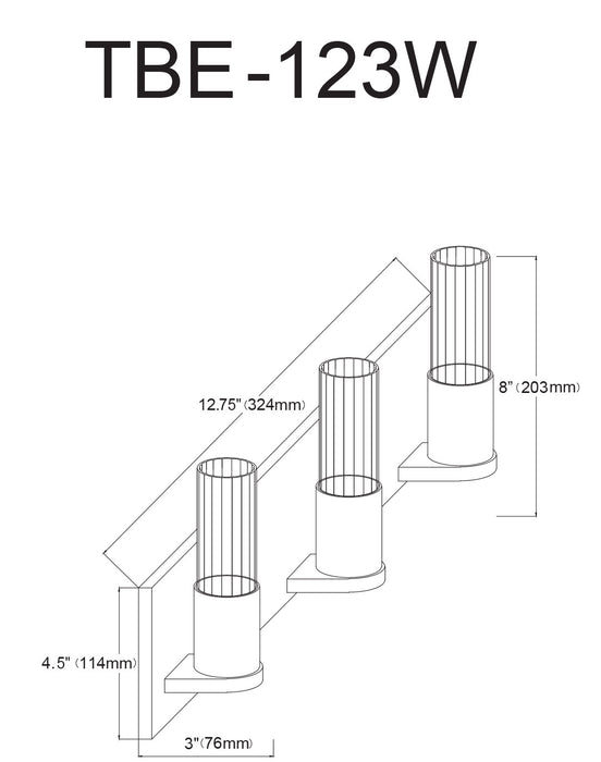 Lumière de coiffeuse Tube de Dainolite en verre cannelé transparent, avec fini laiton vieilli et 3 ampoules