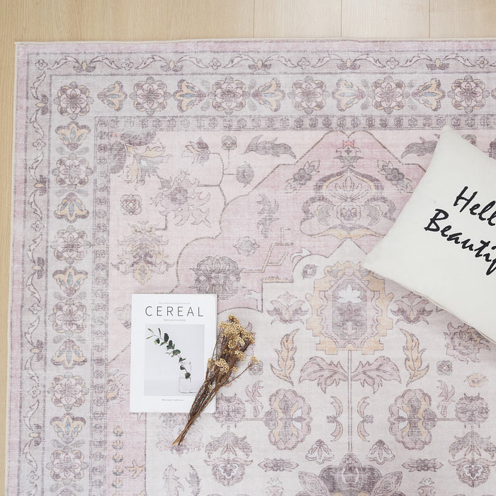 Tapis Rose Lavable Et Antiderapant A Poils Ras 8'x10'