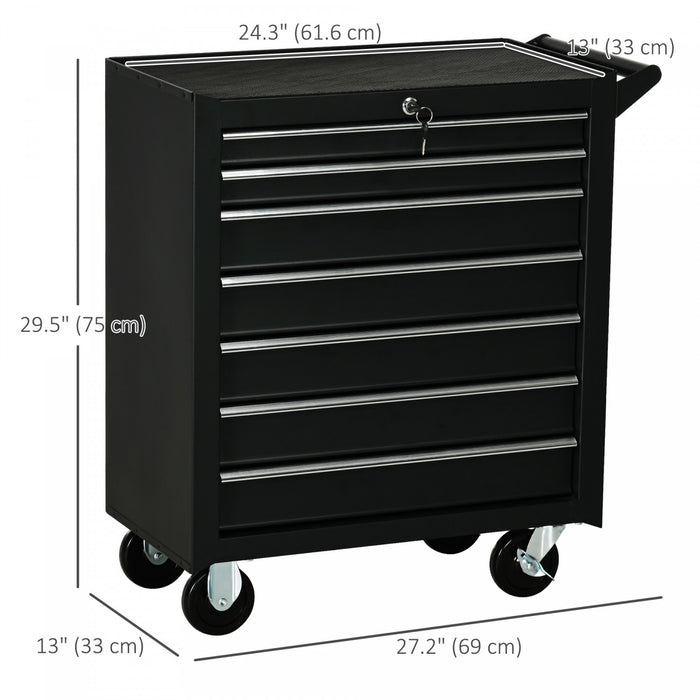 Homcom Coffre A Outils 7 Tiroirs Boite A Outils Mobile Et Verrouillable Avec Poignee Et Roues