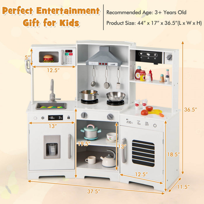 Costway Pretendre Jouer Cuisine Pour Enfants Tout Petit Enfant Age De 3 + Jeu De Jouet En Bois Avec Capuchon De Gamme Blanc