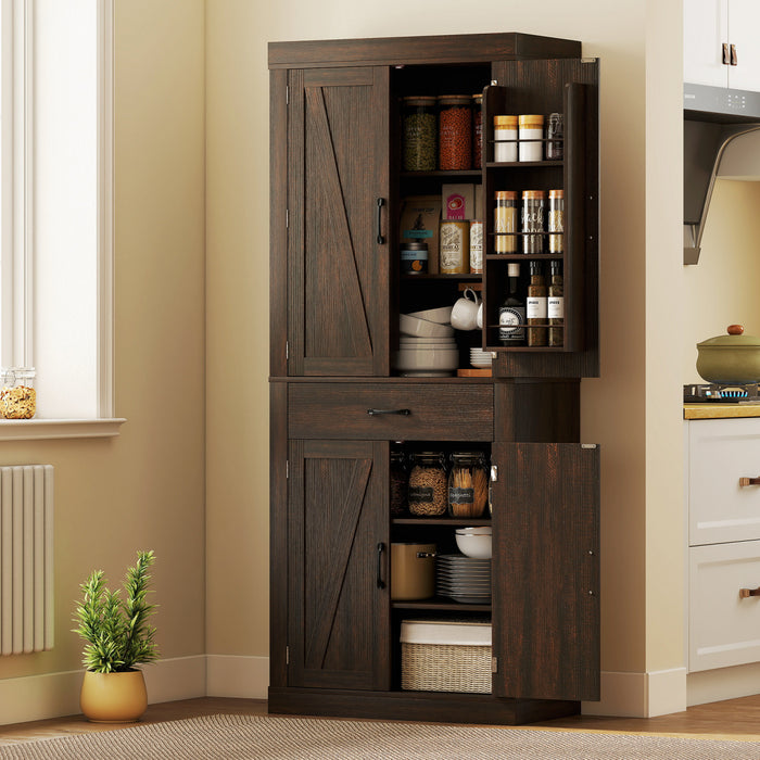 HOMCOM Armoire de cuisine de 72 po, armoire de rangement, marron