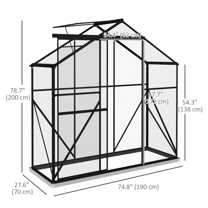 Outsunny Serre En Polycarbonate De 6' X 2,5', Serre De Plain-pied Avec Porte Coulissante, Aeration De Toit A 5 Niveaux, Gouttiere De Pluie Avec Cadre Et Fondation En Aluminium, Vert