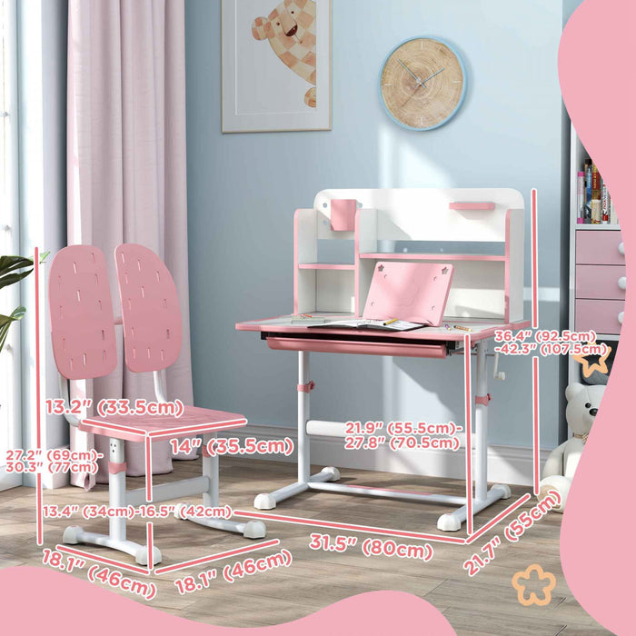 Qaba Ensemble Bureau Et Chaise D'etude Pour Enfants, Reglable, Rose
