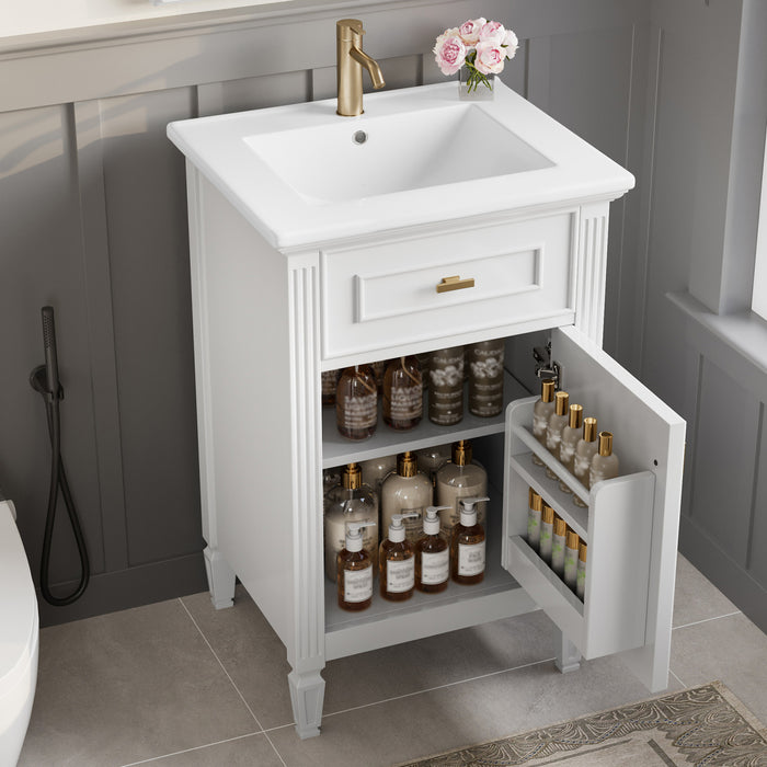 Jocelyn Meuble-lavabo de 20\" avec vasque en ceramique et structure en bois caoutchouc massif, Noir