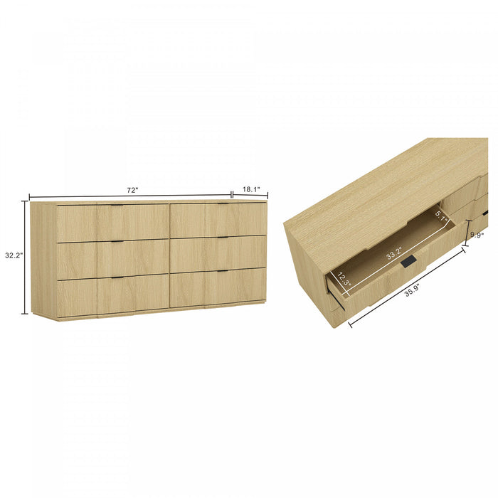 Commode Clive style milieu du siecle 72\" en chene naturel (6 tiroirs)
