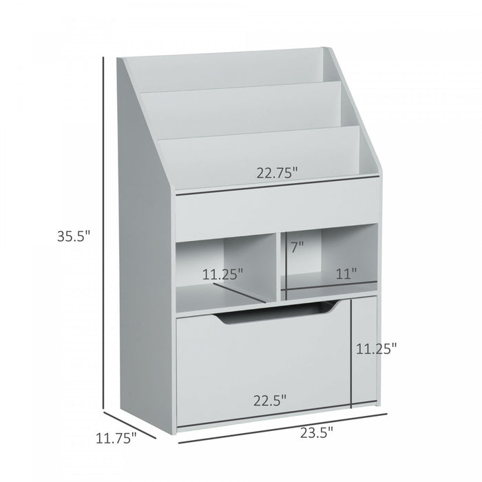 Homcom Bibliotheque Pour Enfants Avec Tiroir De Rangement Pour Les Livres Dans La Chambre Ou La Salle De Jeux, Gris