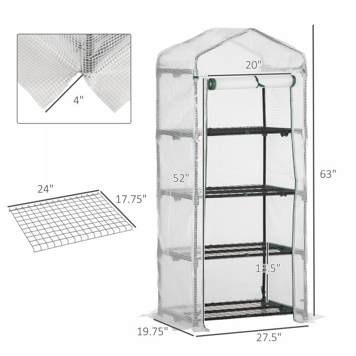 Outsunny Serre De Jardin 28\" X 20\" X 63\" Avec Etageres A 4 Niveaux Serre Chaude Pour Plantes Et Fleurs D'exterieur, Cadre En Acier, Couverture En Pe, Blanc