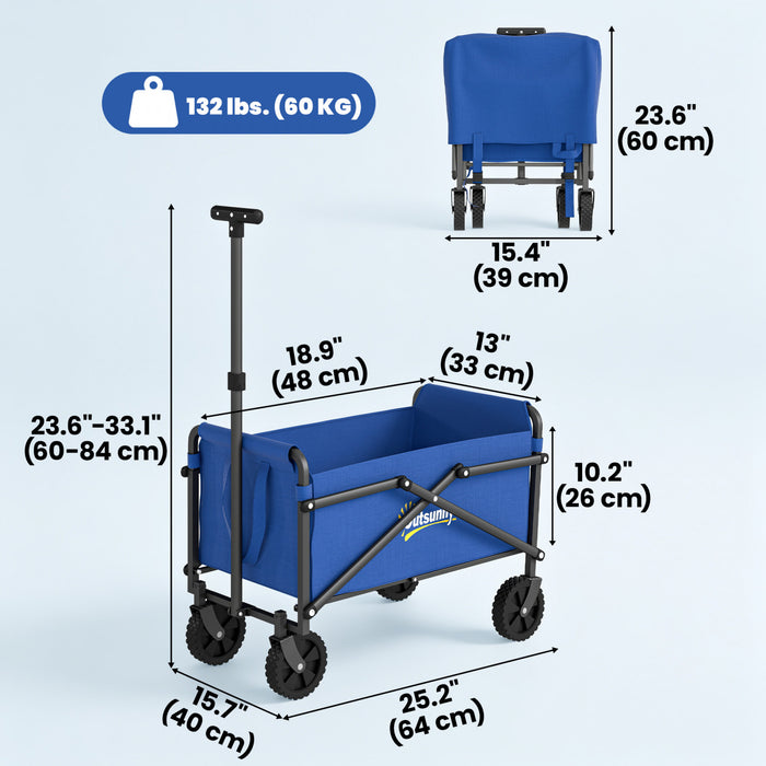 Outsunny Petit Chariot Pliable, Chariot de Jardin Polyvalent, Bleu