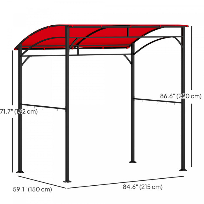 Outsunny Tente Gazebo Bbq Grill Avec Cadre En Acier Crochets, Rouge Vin