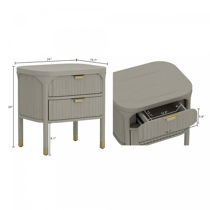 Table de nuit contemporaine Park 24\" en bois massif gris (2 tiroirs)