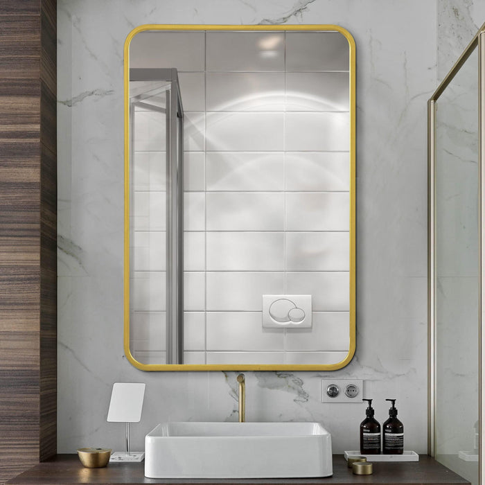 Miroir rectangulaire Arcus 24 po x 36 po fabriqué à la main avec coin arrondi - doré