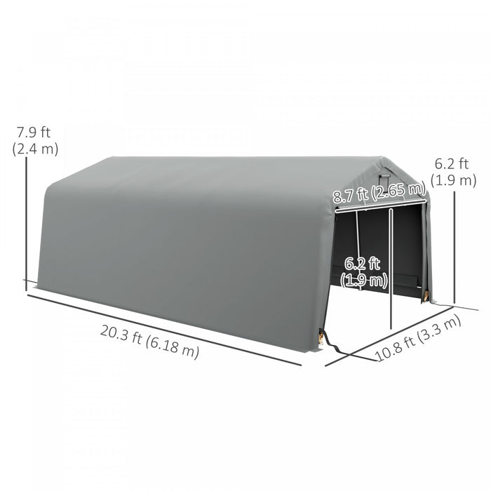 Outsunny 11' X 20' Garage Carport Portable Avec Fenetres De Ventilation, Gris